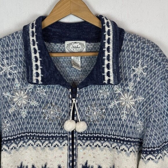 Stitches in Time Women's Full Zip Beaded Embroidered Cardigan Sweater Size Large - Picture 2 of 11